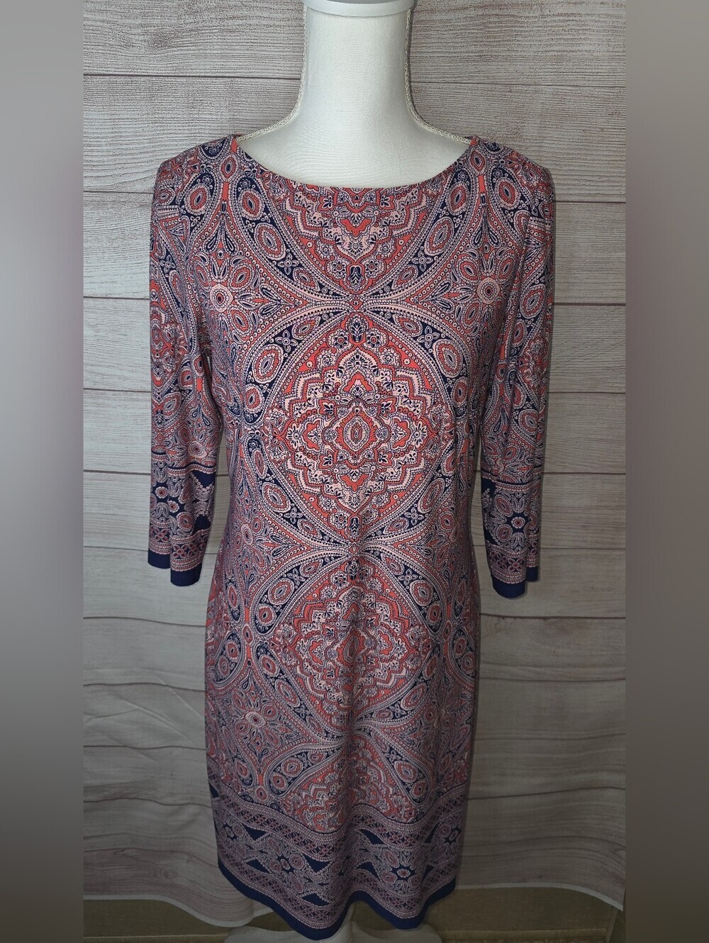 London Times 3/4 Sleev Shift Dress Size 8